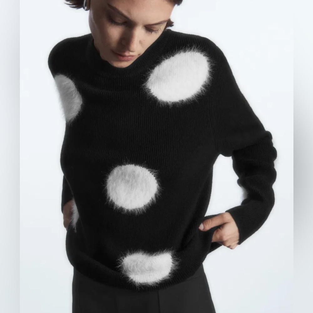 COS Fuzzy Polka Dot Wool Blend Sweater Black/White Size M